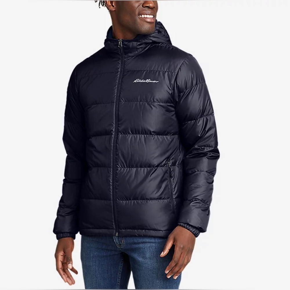 NWT Eddie Bauer Men's Stratuslite Down Hoodie Navy blue